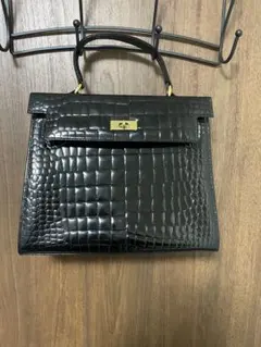 ブラック クロコダイル風 ハンドバッグ