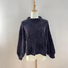 美品ドロップショルダー　モールニットセーター（F）ダークグレー　ユルダボ　短丈