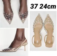 ZARA シャイニーディテール スリングバックハイヒールサンダル 37 24cm