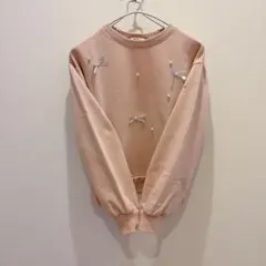 ピンクラテ　リボン パール　裏毛　スウェット　トレーナー ピンク　150