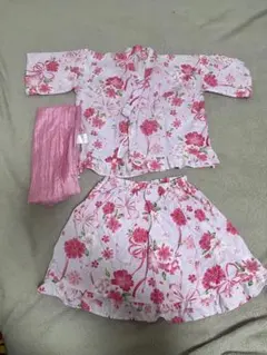花柄　ピンク　浴衣　セパレート　甚平 帯　３点セット　120