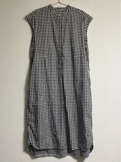 無印良品　ギンガムチェックフレンチスリーブワンピース　Mサイズ