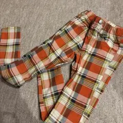 オレンジ系チェック柄ロングパンツ　ストレッチ　130サイズ