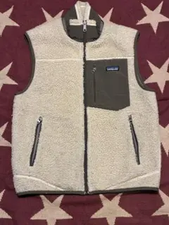 patagonia フリースベスト Mサイズ アイボリー/ネイビー - メルカリ