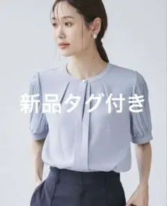 ライトブルー 半袖 プリーツブラウス　サックス　38 M ロペピクニック