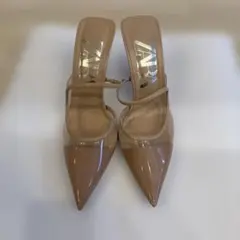 ZARA ベージュ ポインテッドトゥ ハイヒールミュール