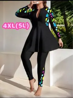 4XL (5L)カラフル幾何学模様水着セット