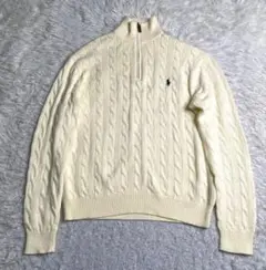 美品✨ラルフローレン 現行 ニット ケーブル ハーフジップ L ポニー 白 青
