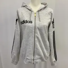 90s adidas デサント パーカー フルジップ 金ジッパー 袖ロゴ L