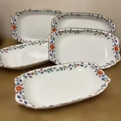 有田焼　西山窯　花柄　長角皿揃　５枚セット　平皿