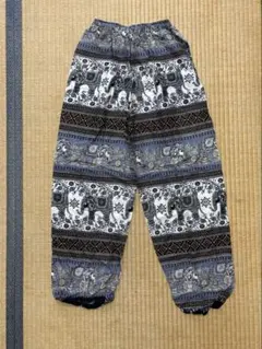 新品】アラジンパンツ タイパンツ【ゴム紐XL】象F柄ワイン F719-6 