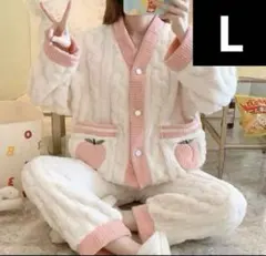パジャマ　ふわふわ　もこもこ　フリース ルームウェア L いちご　Ｌ　サイズ