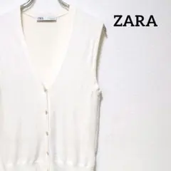 ザラ サマーニット ベスト Vネック 白 M ゴールドボタン シンプル Vネック