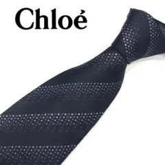 Chloe ネクタイ 高級 シルク ネイビー