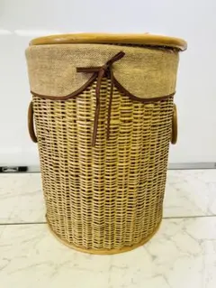 ラタン 籐製 収納カゴ 蓋付き ボックス 昭和レトロ 和モダン アンティーク