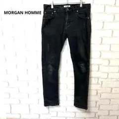 MORGAN HOMME パンツ　デニム　ジーパン　ジーンズ　ダメージ加工　黒