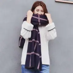 セール　新品　大判　ストール　カシミアタッチ　リバーシブル　マフラー　ネイビー0