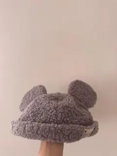ディズニー　帽子　もこもこ　ボア　グレー