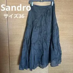 Sandro 定番フレアスカート リネン　黒のサムネイル