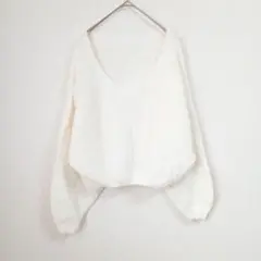 GRL 格紋 粗毛針織上衣 白色 F 短款