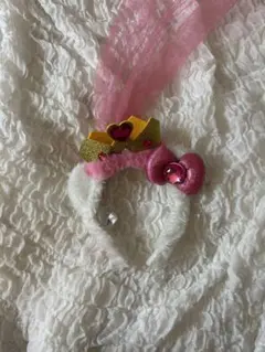 キティ ベール付き王冠リボンカチューシャ ピンク