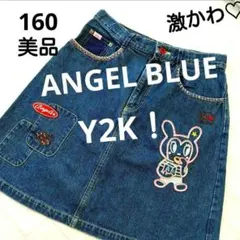 Y2K エンジェルブルー デニムスカート 刺繍 カッペくん 美品 平成女児レトロ
