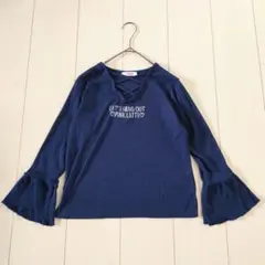 PINK LATTE 長袖カットソー 薄手 ネイビー フリル袖 XSサイズ