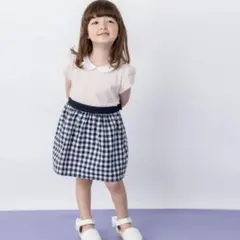 新品　プティマイン 丸衿ドッキングワンピース80