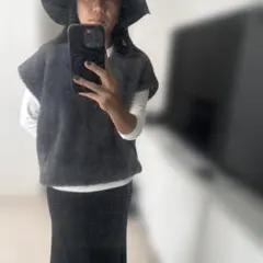 PLST フェイクファー ベスト グレー S