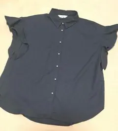 美品ANCHOR WOMAN 半袖ブラウス パールボタン ネイビー Lのサムネイル