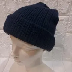ネイビー ニット帽 リブ編み