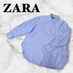 ヴィンテージ シャツ M ザラ ストライプ オーバーサイズ シャツ ブルー Mサイズ ZARA 極美品