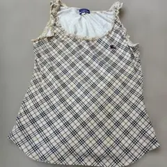 バーバリーブルーレーベル　タンクトップ　ノースリーブ　フリル　ブルー系　38 極美品 バーバリーブルーレーベル フリル ニットタンクトップ ノバ