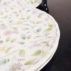 ■【美品】ナルミ 草花柄 紫色縁 中皿 3枚 プレート かわいい レトロ 上品