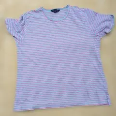 Lands' End 半袖Tシャツ ピンク・水色ストライプのサムネイル