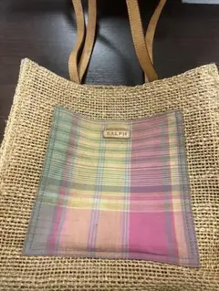 【希少】ラルフローレン パッチワーク かごバッグ ストロー×レザー 良品