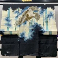 603ayu44□宮参り 掛け着 祝い着 長襦袢付き 七五三にも 鷹 竹□美品