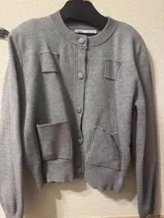 ZARA プレーンニットジャケット カーディガン グレー