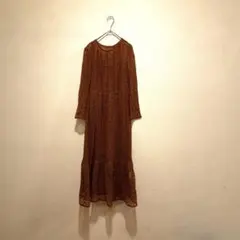 kaene レース ロングワンピース インナー付 ブラウン S 結婚式 ドレス