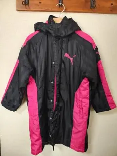 USED★PUMA ベンチコート 140 ブラック/ピンク★⑥-16