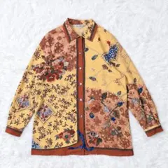 昭和レトロ長袖シャツ　派手柄　花柄　イエロー　日本製