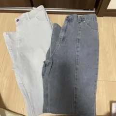 しまむらハイウエストフレアパンツセンタープレスパンツデニムライトブルーゴム