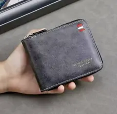 二つ折り財布 メンズ コンパクト 薄型 大容量 レザー 黒