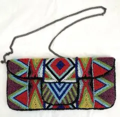 ビーズ　2way クラッチバッグ　ショルダーバッグ　幾何学模様　カラフルなビーズ