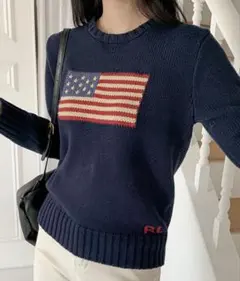 希少　Ralph Lauren ウールブレンド USA国旗 ラルフローレン完売品 POLO RALPH LAUREN アメリカ国旗ニットセーター