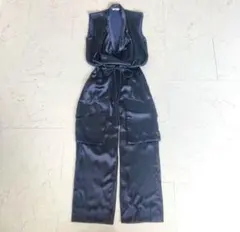 美品cinohチノサテン ノースリーブカーゴポケット オールインワン.