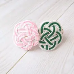 水引梅結び☆髪飾り◆ミニバレッタ◆桃·緑☆ヘアアクセサリー