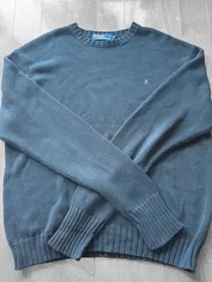 【美品】ポロラルフローレン コットン ニット セーター ネイビー L 刺繍ロゴ