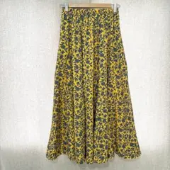 美品✦coen ロングフレアスカート S イエロー花柄 ウエストゴム
