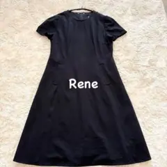 Rene basic ルネ 膝丈半袖ワンピース Lサイズ ネイビー 半袖 上品のサムネイル